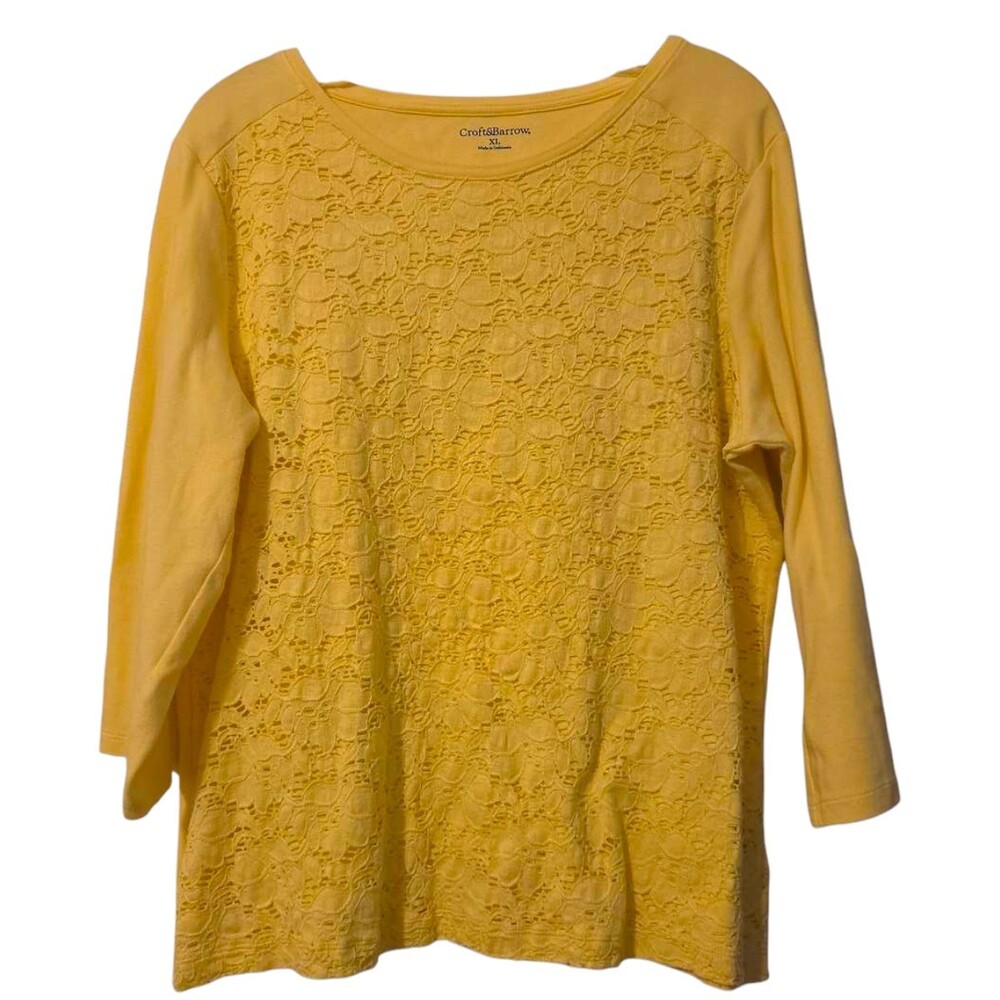 Croft&Barrow XL Yellow Lace Long Sleeve Top